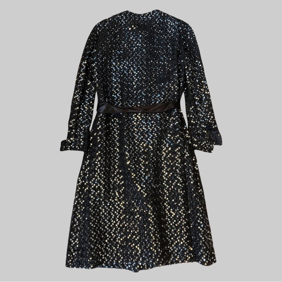 VINTAGE 60’s RONA NEW YORK BLACK SEQUIN EVENING JACKET WITH SATIN BELT, SIZE SM - Picture 2 of 9